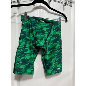 NWT TYR Camo Jammer Swimsuit Green Black‎ Size 26 Mens Athletic Swimwear Youth